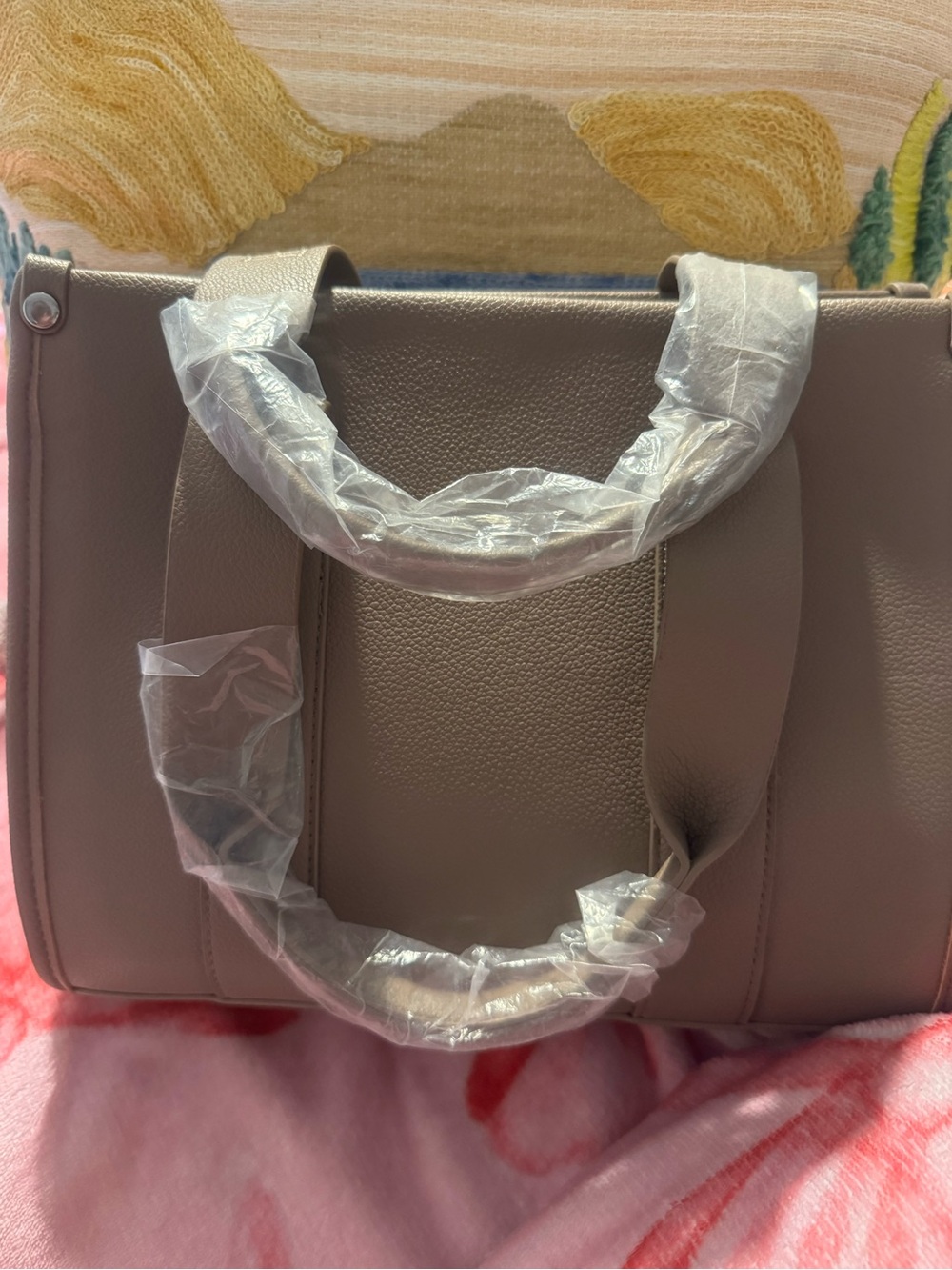 Taupe Leatherette Structured Tote Bag - Women's Handbag